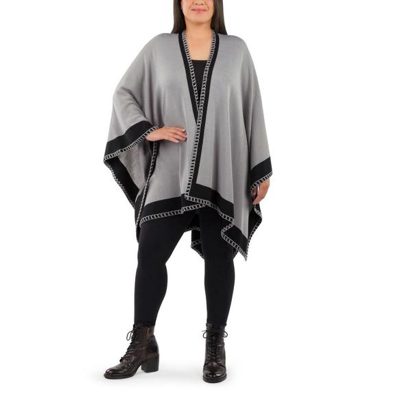 Patricia Nash Colorblock Short Shawl Poncho Grey One Size New - Picture 3 of 3
